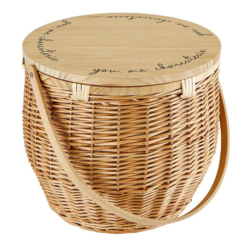 pine natural picnic basket charcuterie message