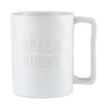 matte off white coffee mug set embossed words Beach Bunny