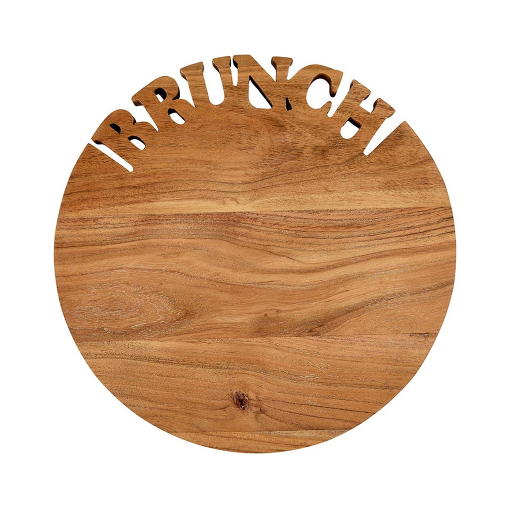 acacia wood round cutting board cut out word Brunch