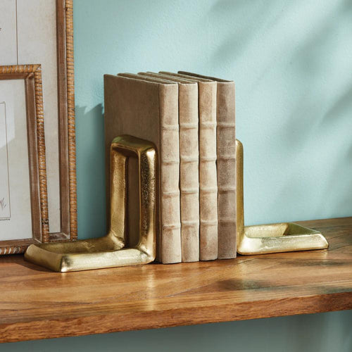 solid aluminum gold bookends set 