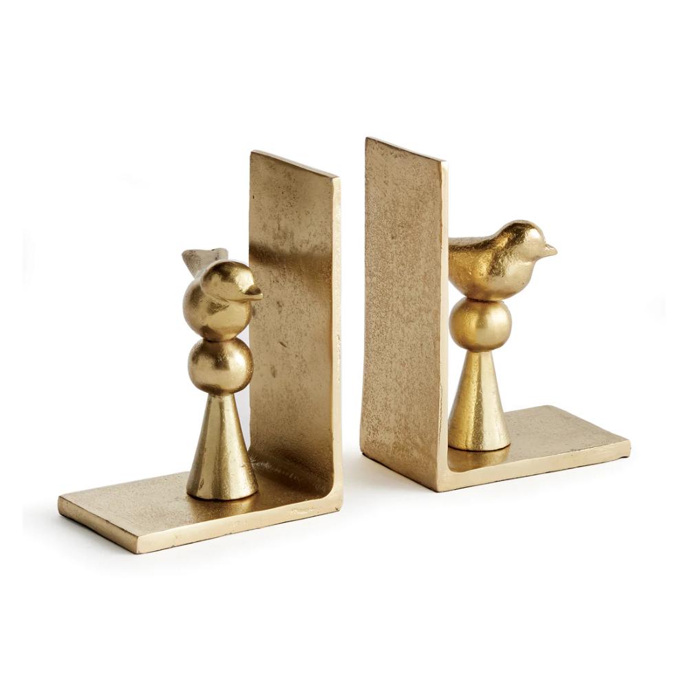 bright gold bird aluminum bookends set