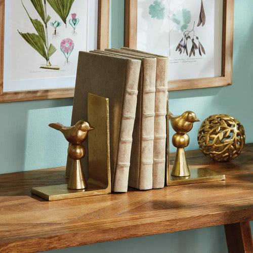 bright gold bird aluminum bookends set