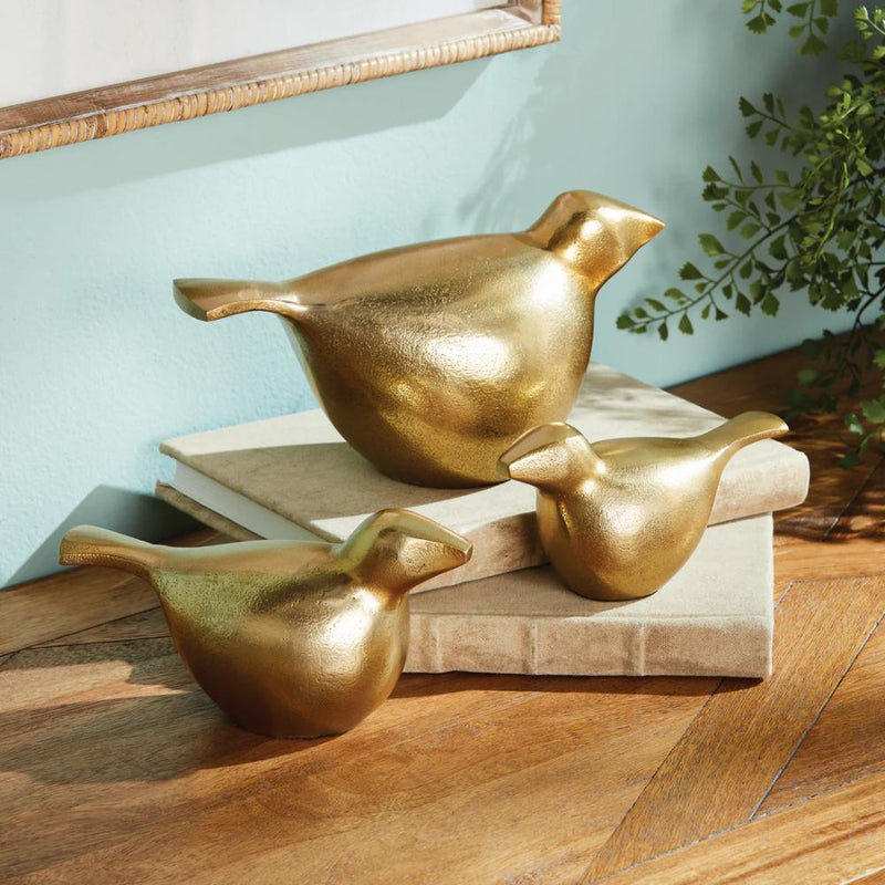 warm gold aluminum bird sculptures set