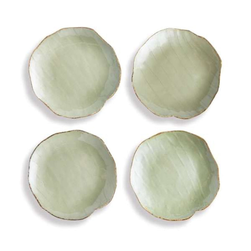 petite tray set two round green iron detailed edge