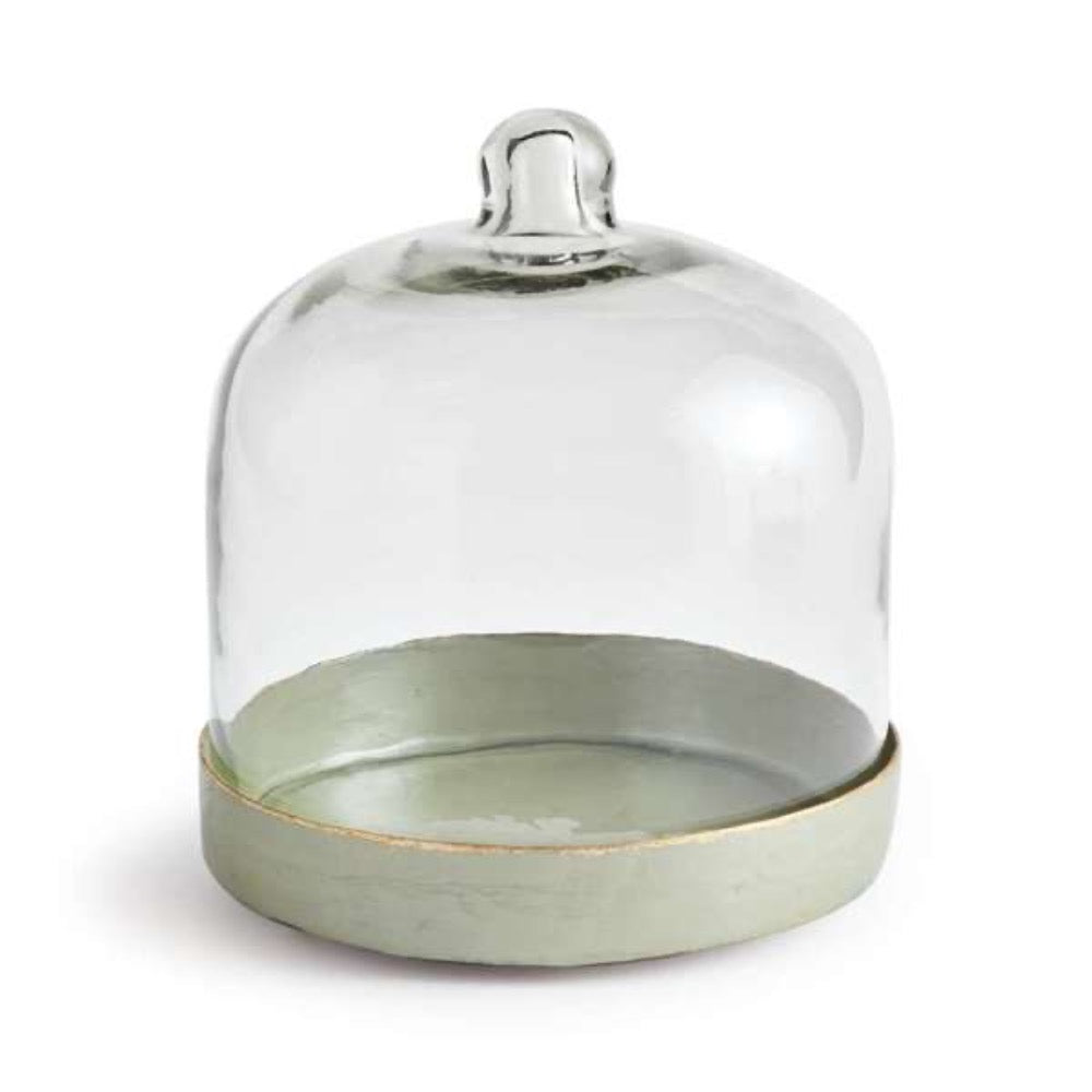 iron glass cloche lidded small round green