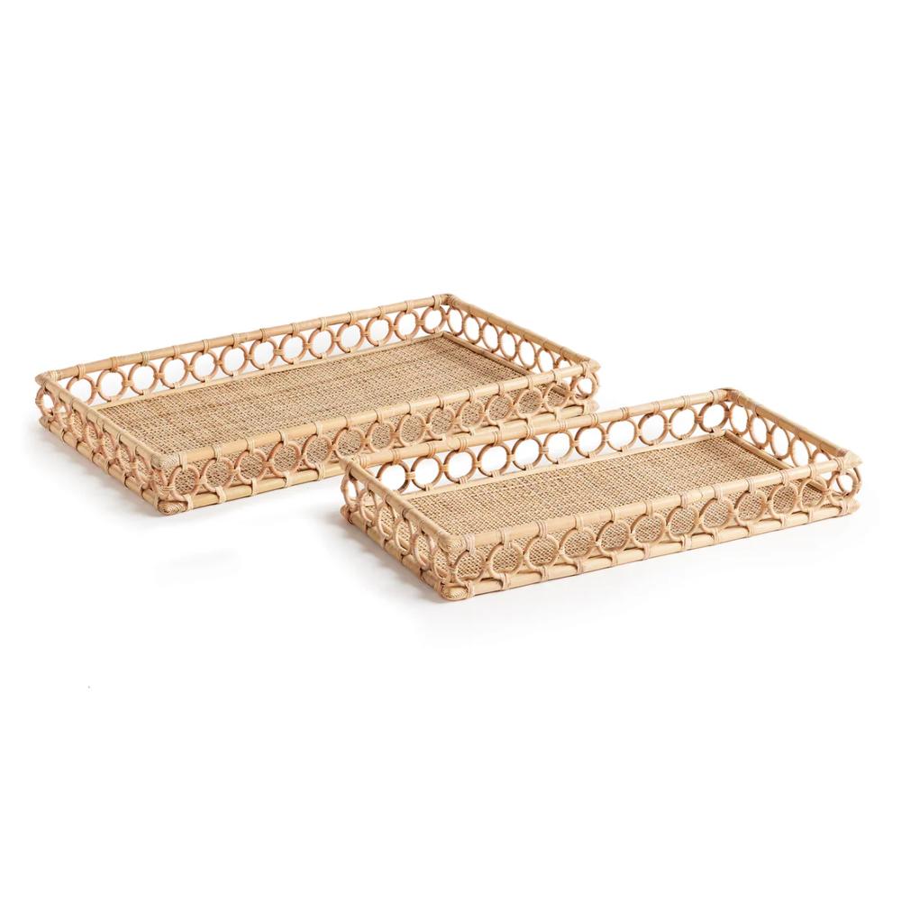 rattan rectangular trays set natural 