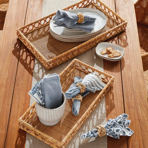 rattan rectangular trays set natural 