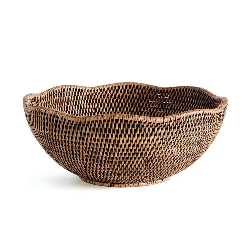 scalloped edge bowl serving woven rattan natural