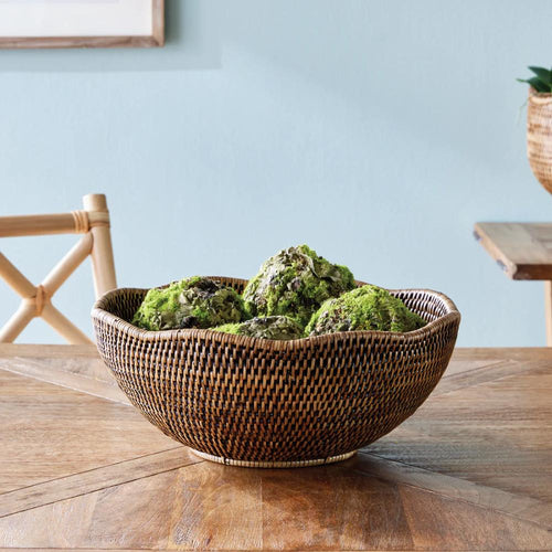 scalloped edge bowl serving woven rattan natural