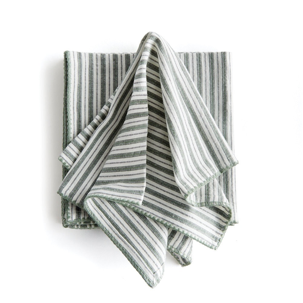 green white striped textured dinner napkin set