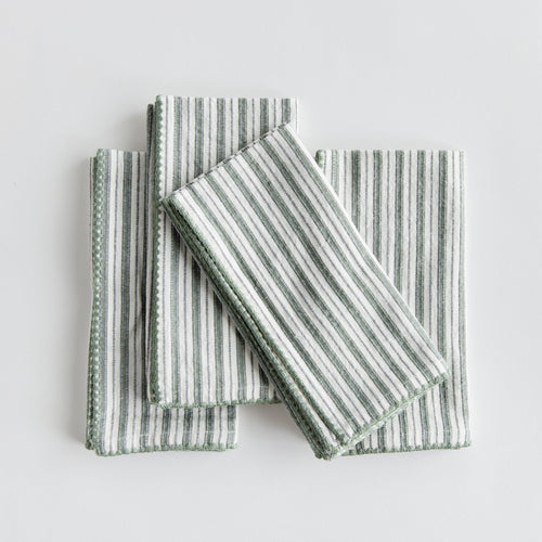 green white striped textured dinner napkin set