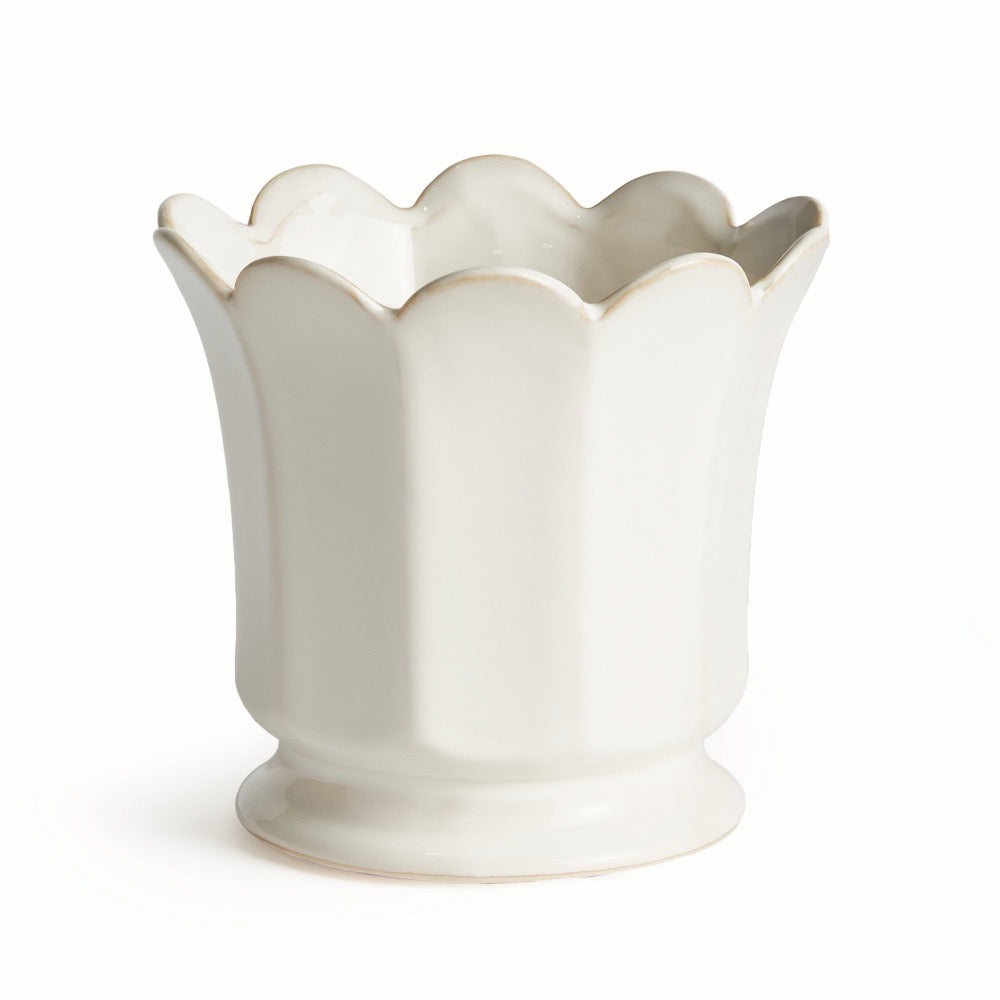 footed pot soft white fluted glazed round small