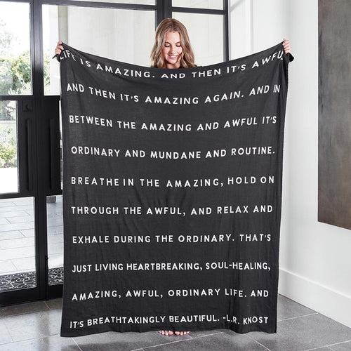 white black cotton throw blanket life is amazing message