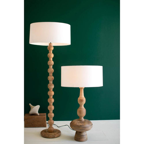 floor lamp natural turned wood off-white shade