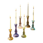 set of 6 colored glass taper candle holders