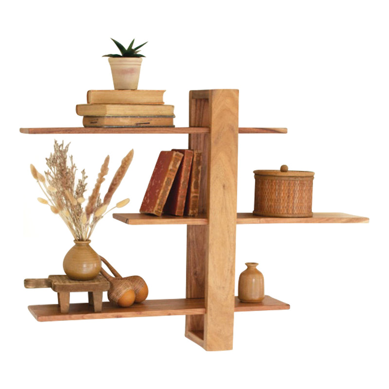 acacia wood three tiered adjustable shelf