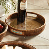 round serving tray woven rattan natural handles