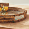 round serving tray woven rattan natural handles