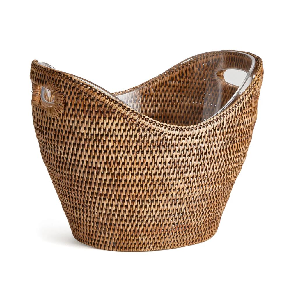 natural woven rattan beverage tub handles lined