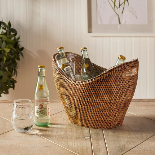 natural woven rattan beverage tub handles lined