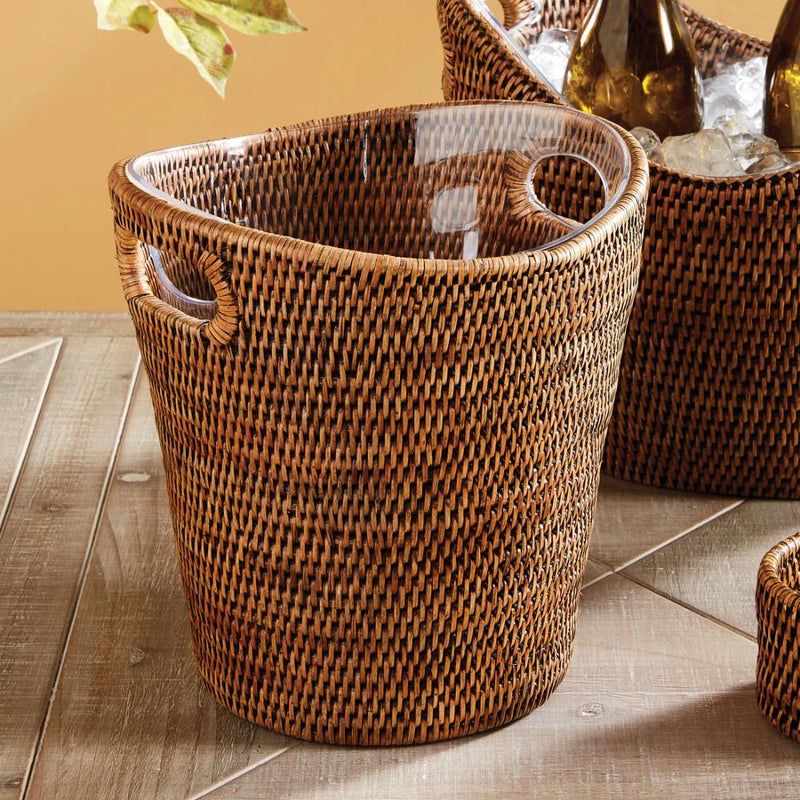 natural woven rattan beverage tub handles lined