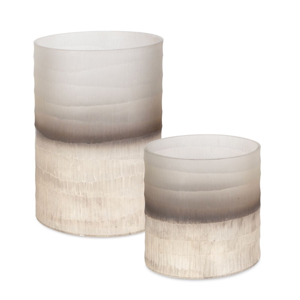 set 2 round ombre vases neutral tan mushroom tones