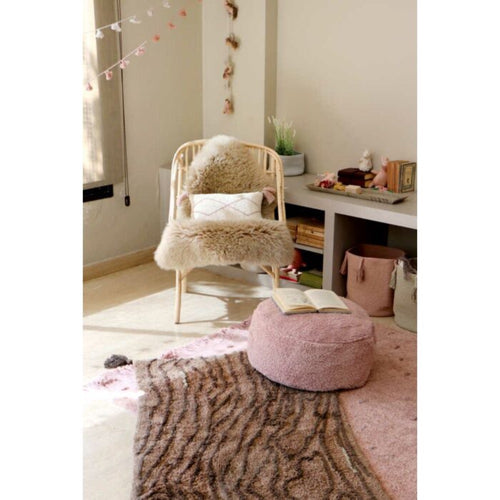 braided handle round floor pouf blush rug pile cotton canvas