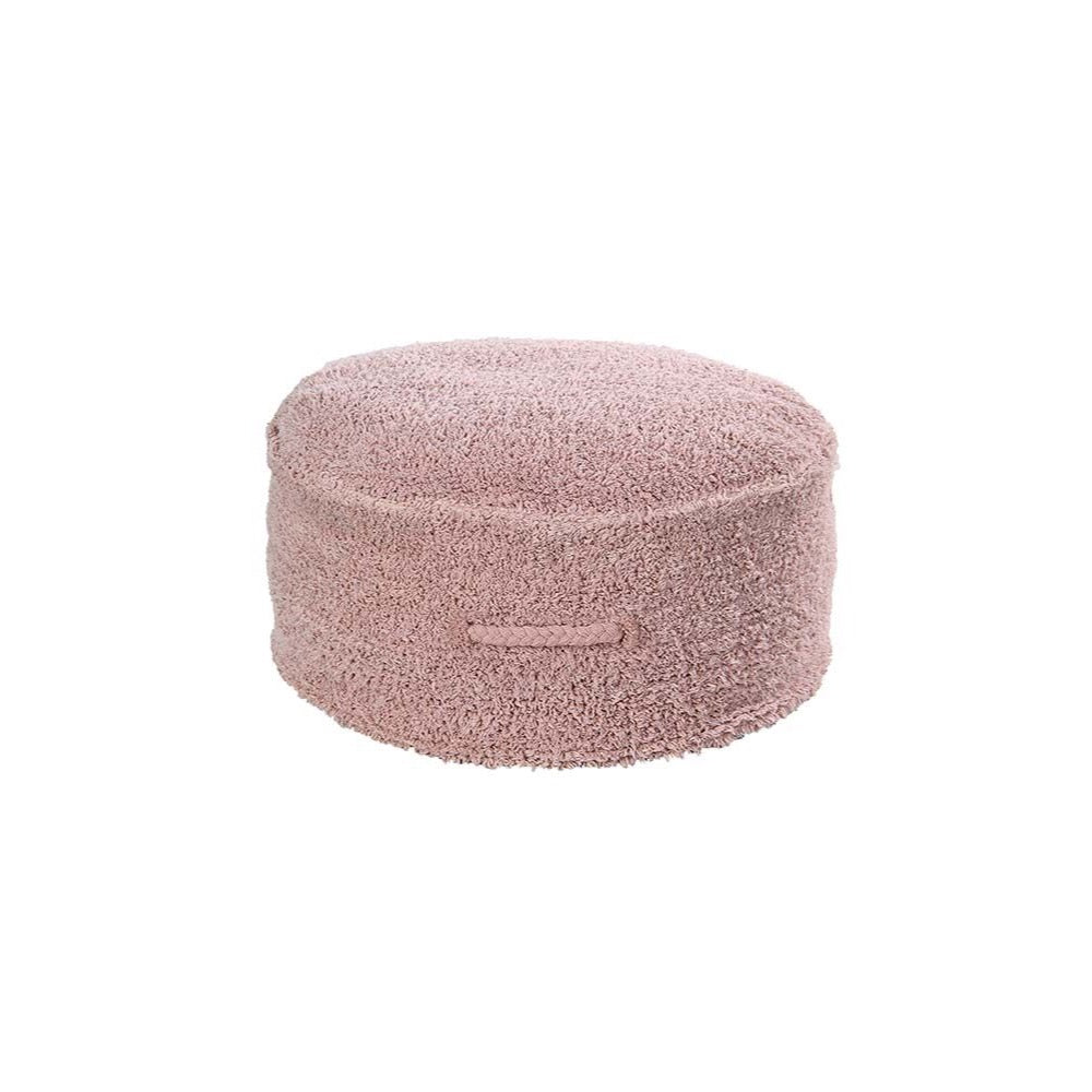 braided handle round floor pouf blush rug pile cotton canvas