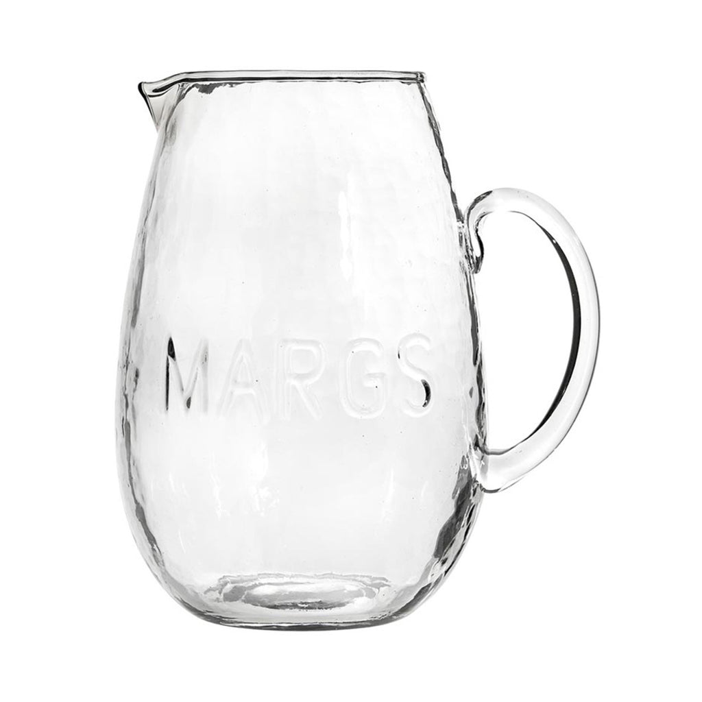 clear rippled glass margarita pitcher embossed word Margs