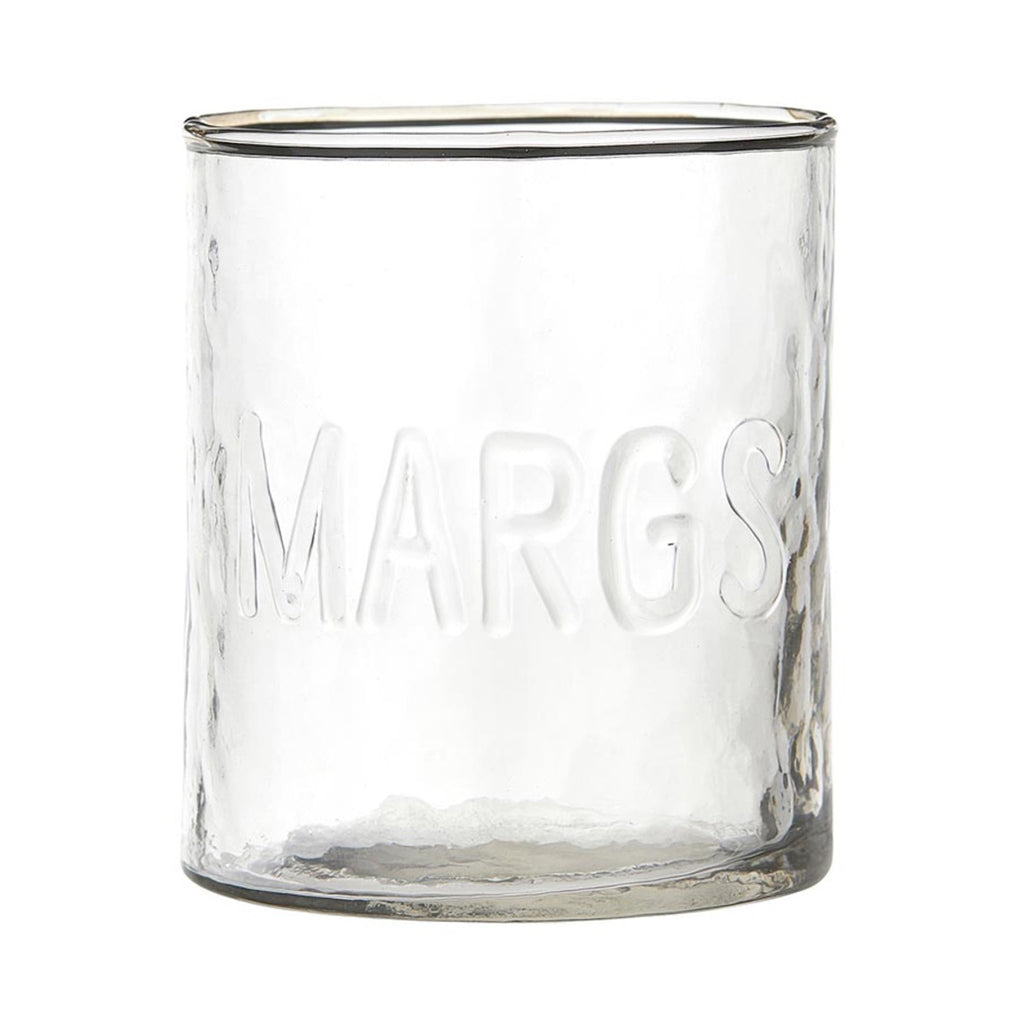 clear rippled glass cocktail glasses embossed word Margs