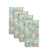 Prairie Block Printed Napkins by Allem Studio: 4 cotton pieces with white/red floral design on a light blue background.