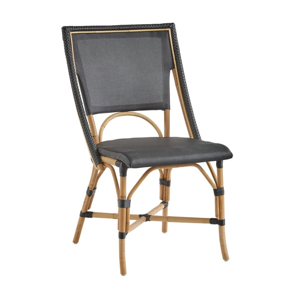 black mesh seat back bistro chair natural rattan frame contemporary