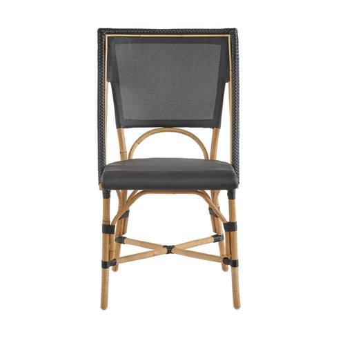 black mesh seat back bistro chair natural rattan frame contemporary