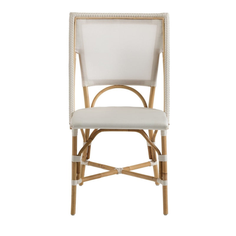 off-white mesh seat back bistro chair natural rattan frame contemporary