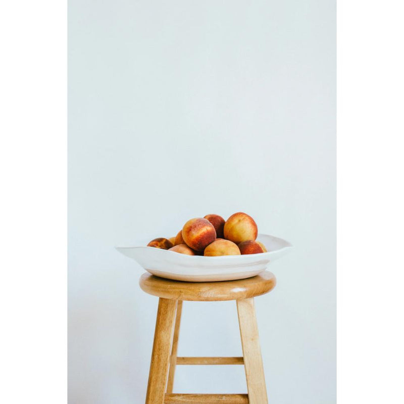 ceramic serving bowl white gray round handmade