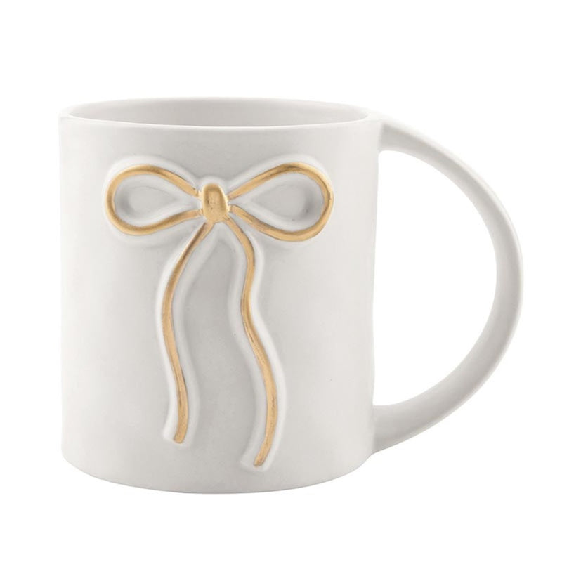 stoneware mug white gold ribbon set of 4