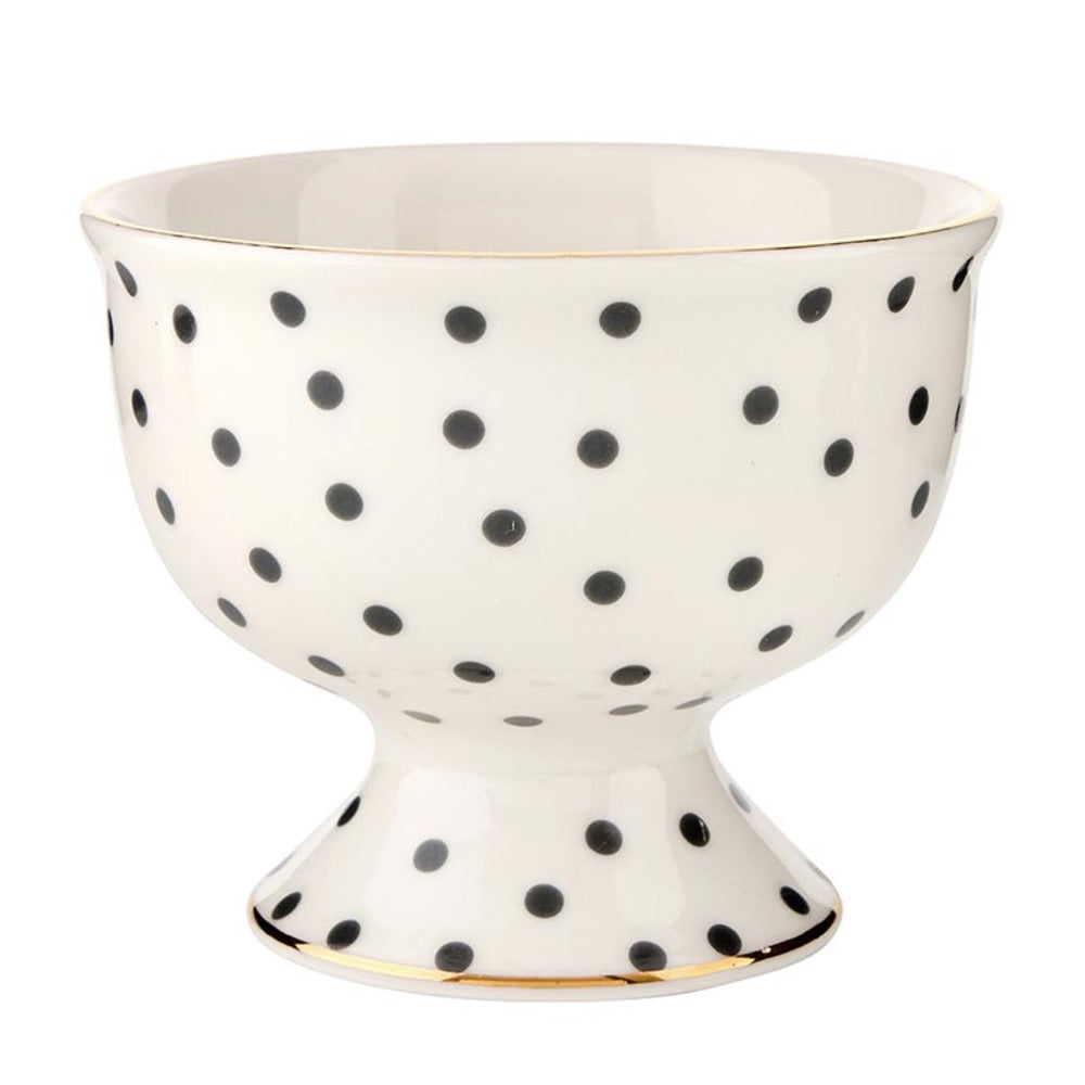 ceramic ice cream bowl set polka dot black white 