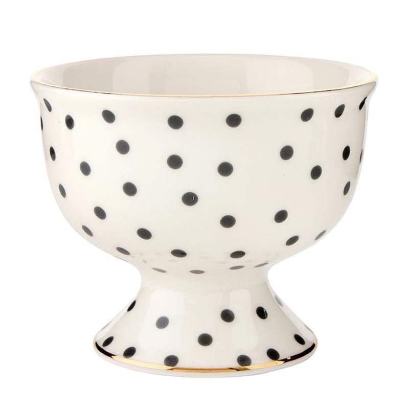 ceramic ice cream bowl set polka dot black white 