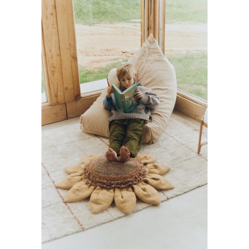 round flower floor pouf green yellow washable