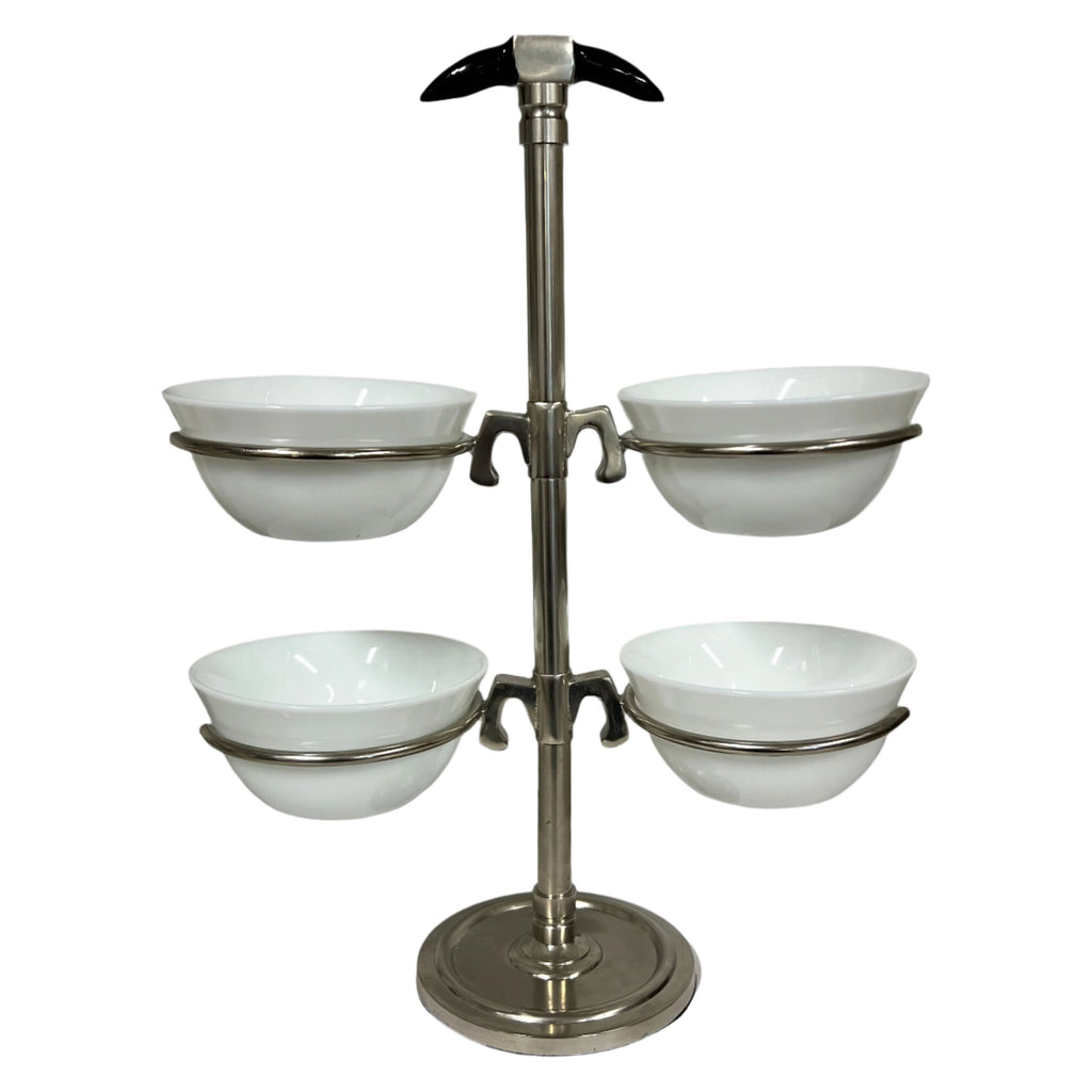 dip serving tower black handle silver white ceramic bowls