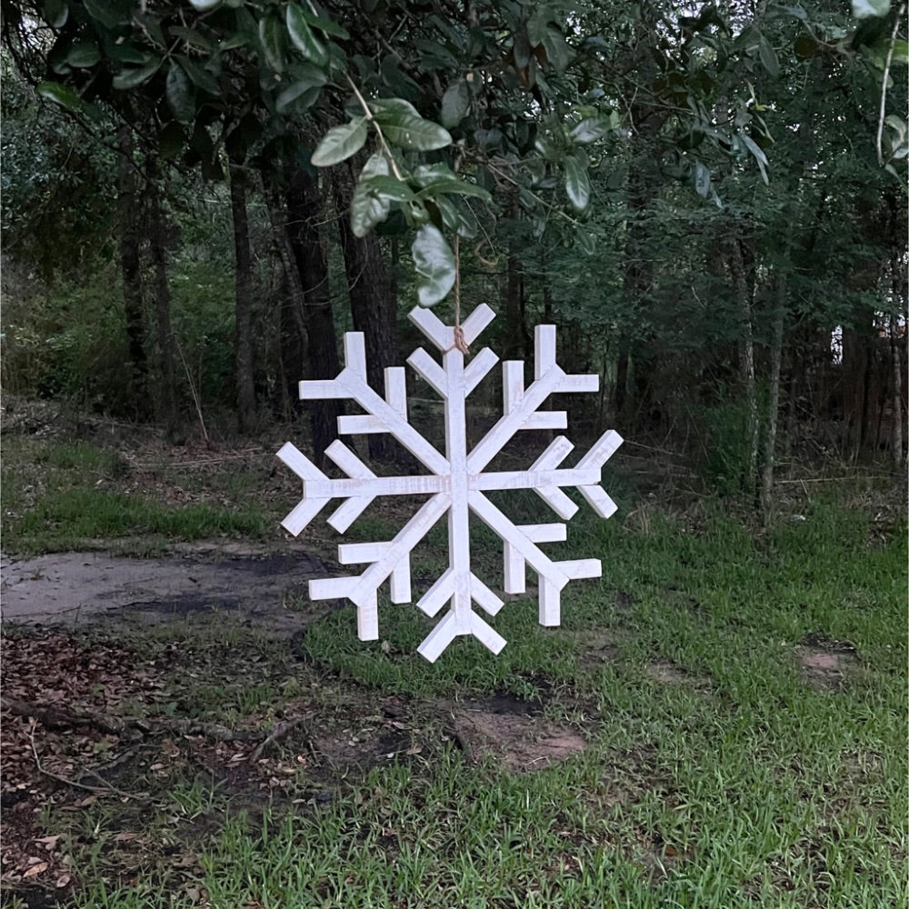 Whitewash Wood Snowflake - Med