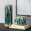 set 2 ceramic canisters gold metal lids abstract design green streaks