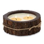 flat round brown wood candle