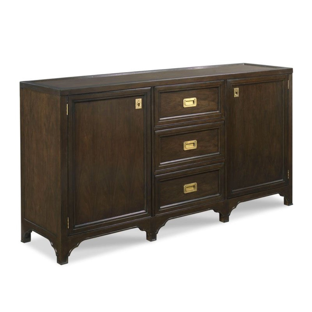 drawers hardwood solids flanked doors buffet dark stain