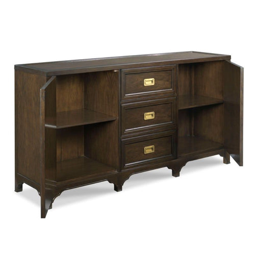 drawers hardwood solids flanked doors buffet dark stain