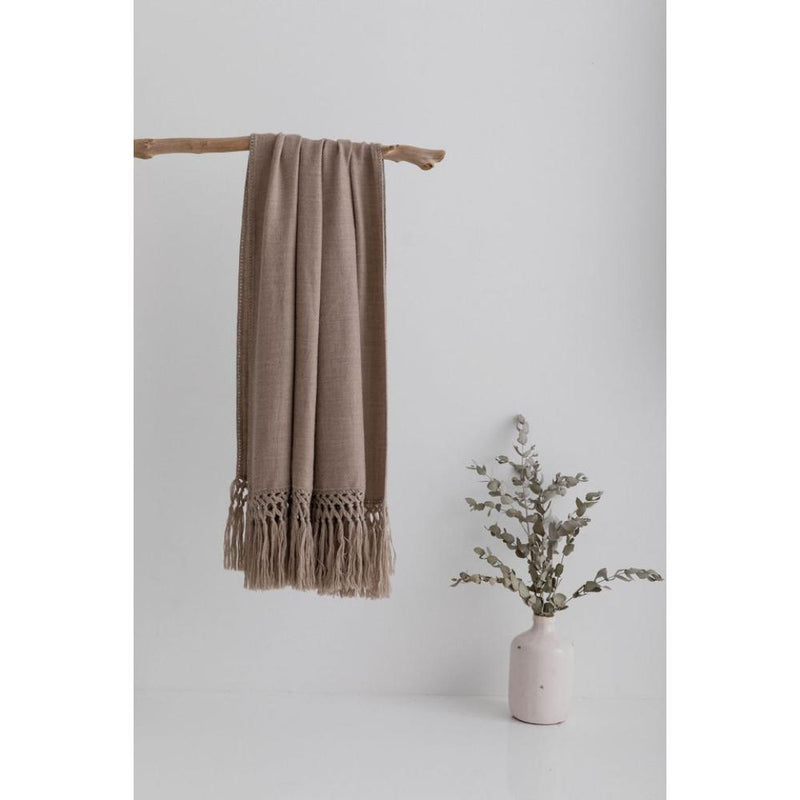 beige throw fringe alpaca tan