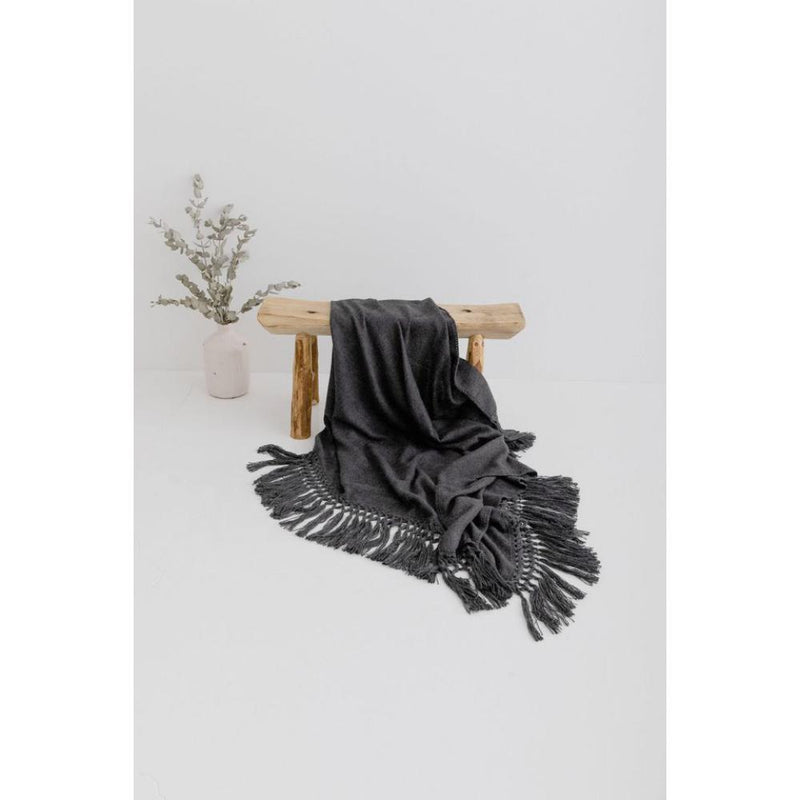 charcoal gray  throw fringe alpaca