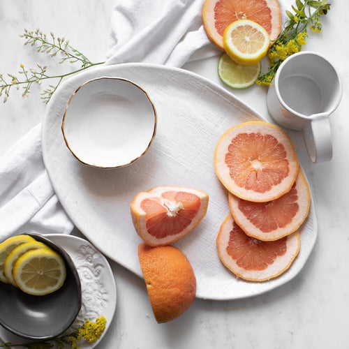 handmade ceramic platter white linen