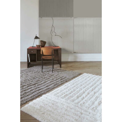 woolable rug white gradient pile neutral vertical horizontal lines handcrafted