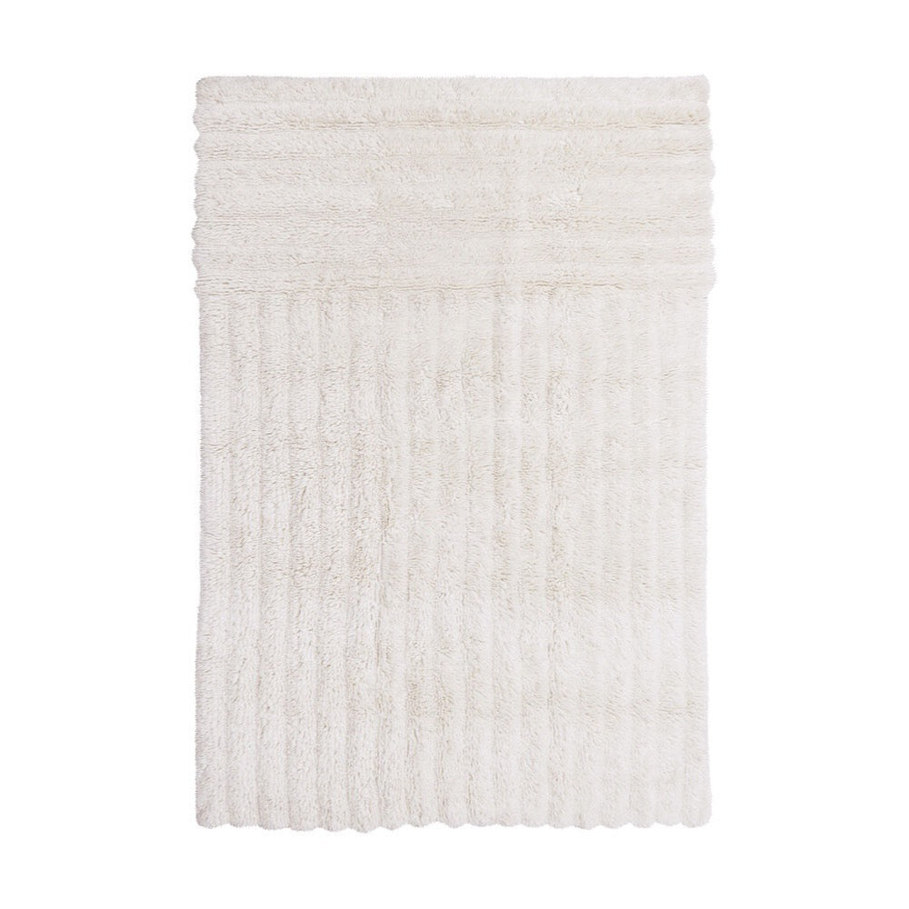 woolable rug white gradient pile neutral vertical horizontal lines handcrafted